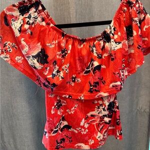 Michele Red Floral Off-Shoulder Blouse